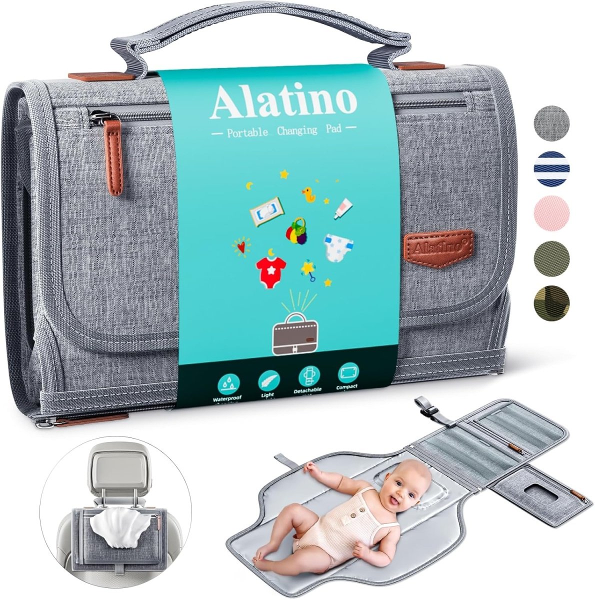 Alatino Premium Portable Diaper Changing Pad - Memory Foam, Easy Clean - LittleTreasures