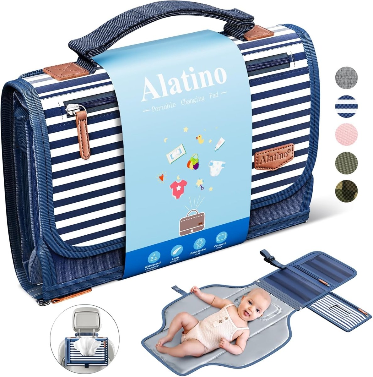 Alatino Premium Portable Diaper Changing Pad - Memory Foam, Easy Clean - LittleTreasures