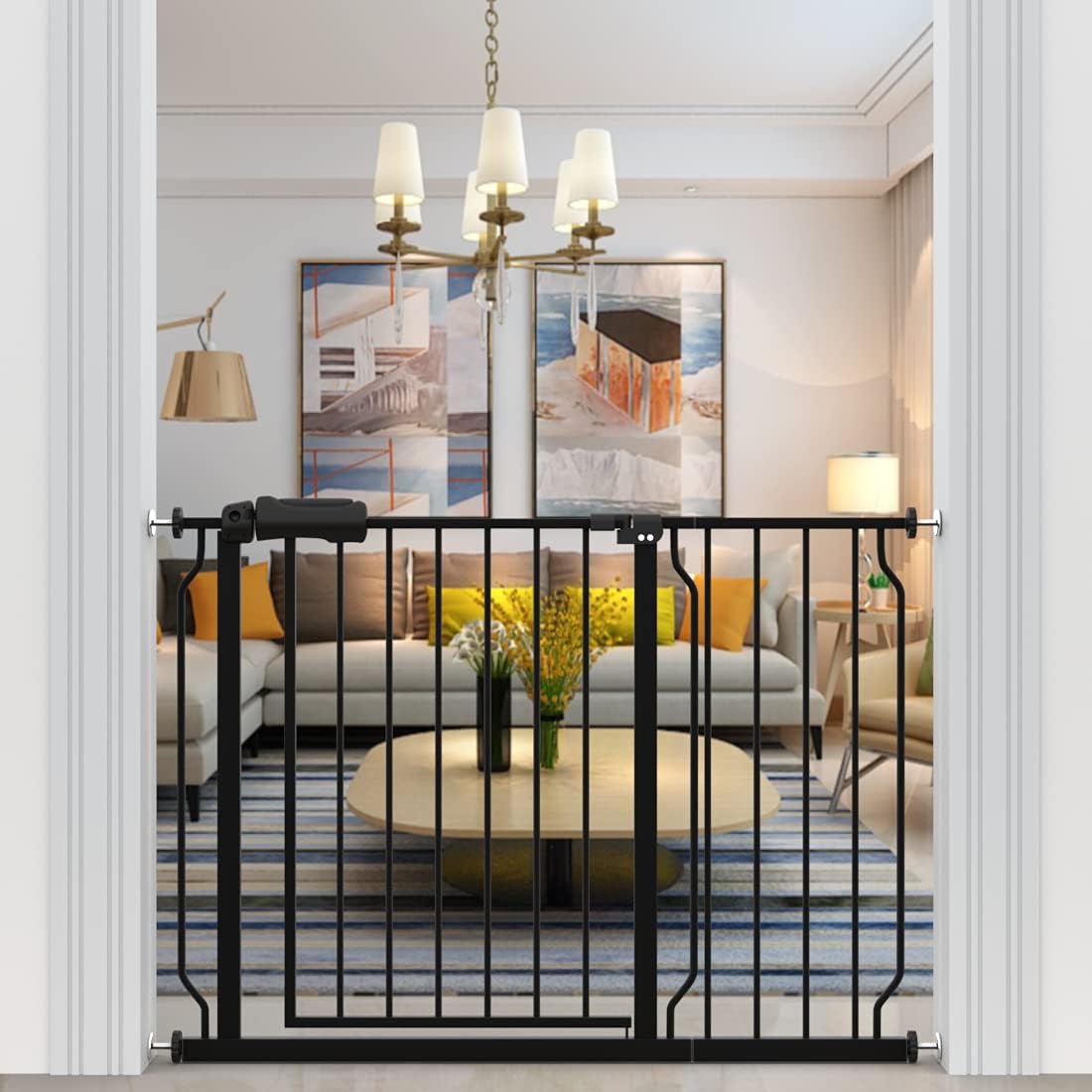 ALLAIBB 39 40 41 42 43 Inch Baby Gate Pressure Mount Extra Wide 38.58 - 43.31inch/98 - 110cm Auto Close Black Metal Child Dog Pet Safety Gates with Walk Through for Stairs,Doorways,Kitchen and Living Room - LittleTreasures