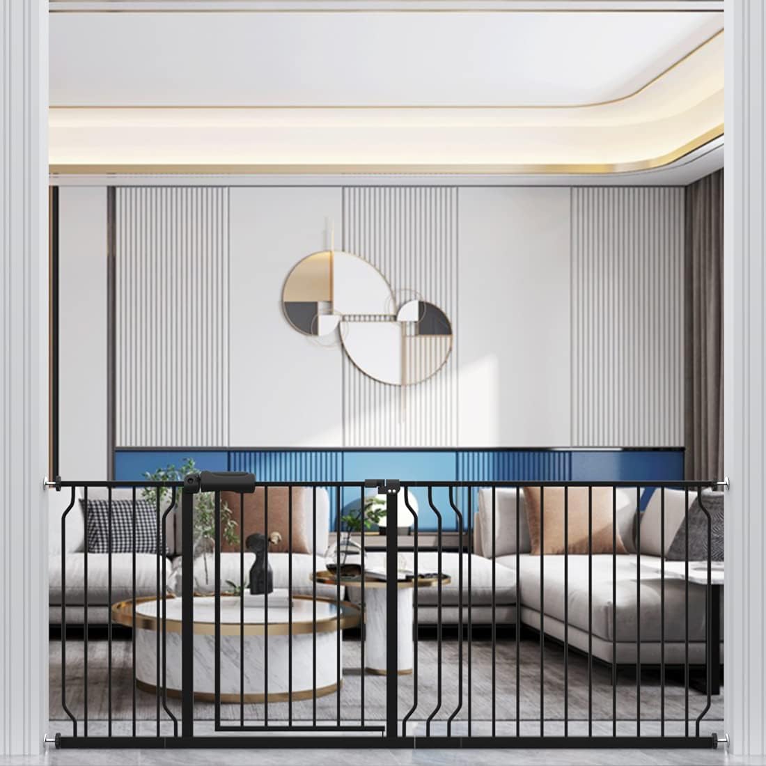 ALLAIBB 39 40 41 42 43 Inch Baby Gate Pressure Mount Extra Wide 38.58 - 43.31inch/98 - 110cm Auto Close Black Metal Child Dog Pet Safety Gates with Walk Through for Stairs,Doorways,Kitchen and Living Room - LittleTreasures