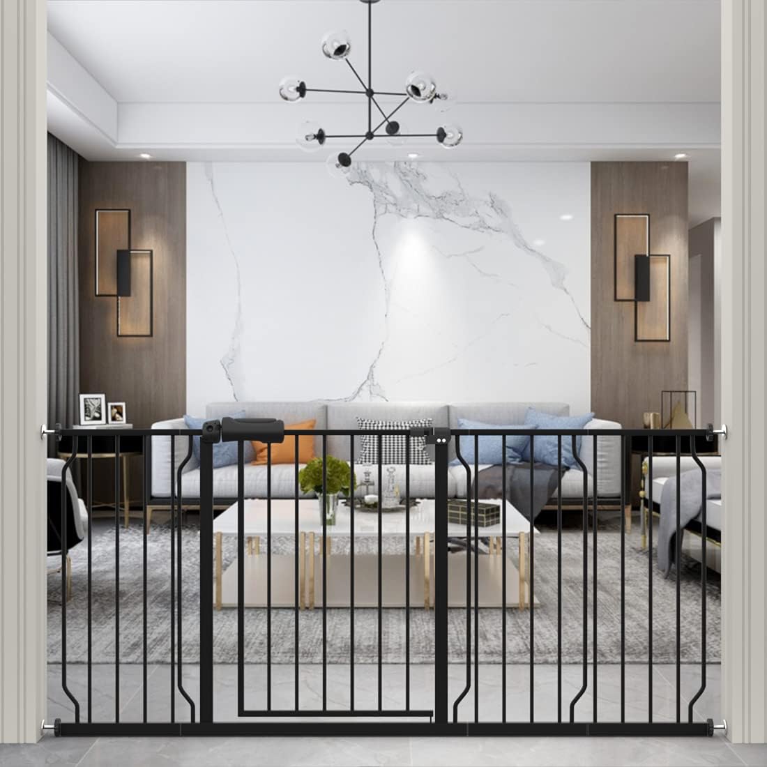 ALLAIBB 39 40 41 42 43 Inch Baby Gate Pressure Mount Extra Wide 38.58 - 43.31inch/98 - 110cm Auto Close Black Metal Child Dog Pet Safety Gates with Walk Through for Stairs,Doorways,Kitchen and Living Room - LittleTreasures