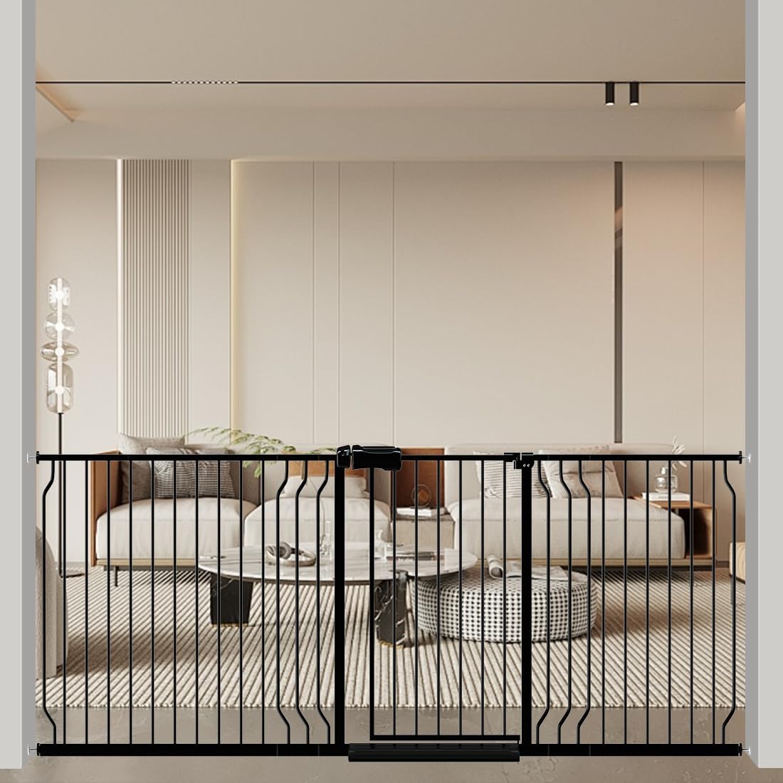 ALLAIBB 39 40 41 42 43 Inch Baby Gate Pressure Mount Extra Wide 38.58 - 43.31inch/98 - 110cm Auto Close Black Metal Child Dog Pet Safety Gates with Walk Through for Stairs,Doorways,Kitchen and Living Room - LittleTreasures