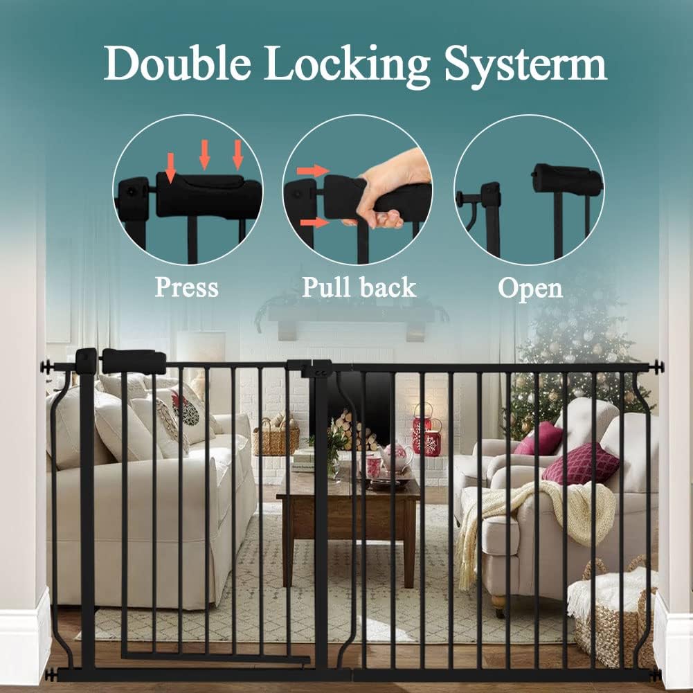ALLAIBB 39 40 41 42 43 Inch Baby Gate Pressure Mount Extra Wide 38.58 - 43.31inch/98 - 110cm Auto Close Black Metal Child Dog Pet Safety Gates with Walk Through for Stairs,Doorways,Kitchen and Living Room - LittleTreasures