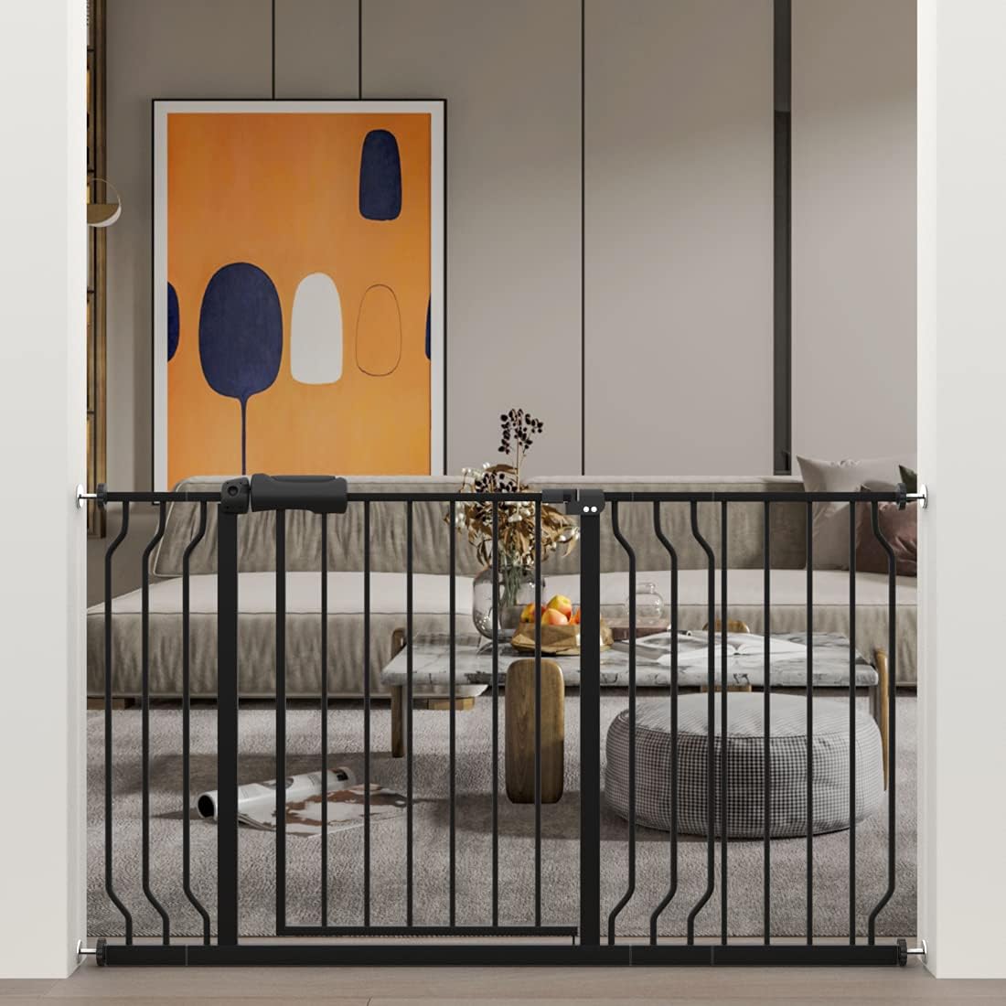 ALLAIBB 39 40 41 42 43 Inch Baby Gate Pressure Mount Extra Wide 38.58 - 43.31inch/98 - 110cm Auto Close Black Metal Child Dog Pet Safety Gates with Walk Through for Stairs,Doorways,Kitchen and Living Room - LittleTreasures
