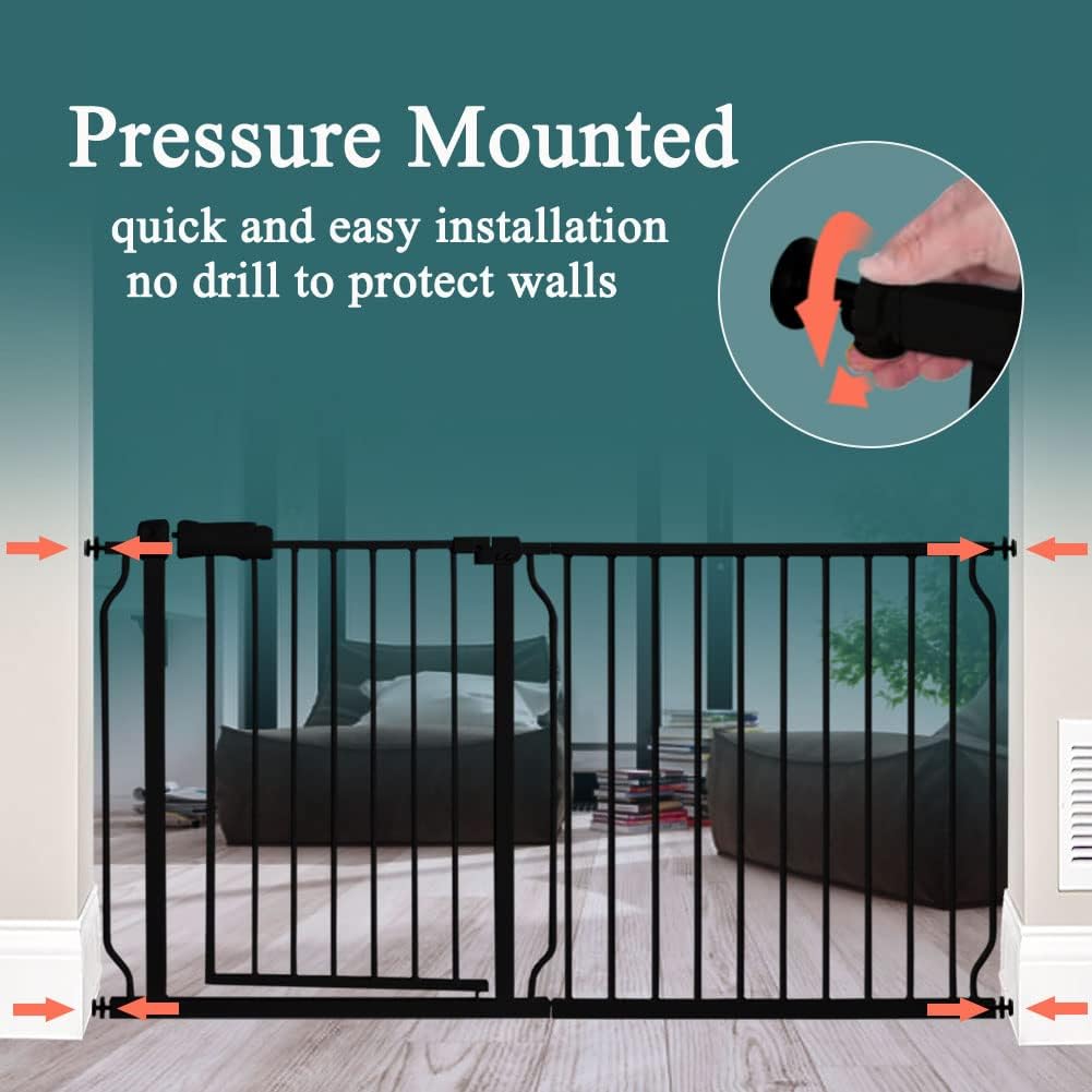ALLAIBB 39 40 41 42 43 Inch Baby Gate Pressure Mount Extra Wide 38.58 - 43.31inch/98 - 110cm Auto Close Black Metal Child Dog Pet Safety Gates with Walk Through for Stairs,Doorways,Kitchen and Living Room - LittleTreasures