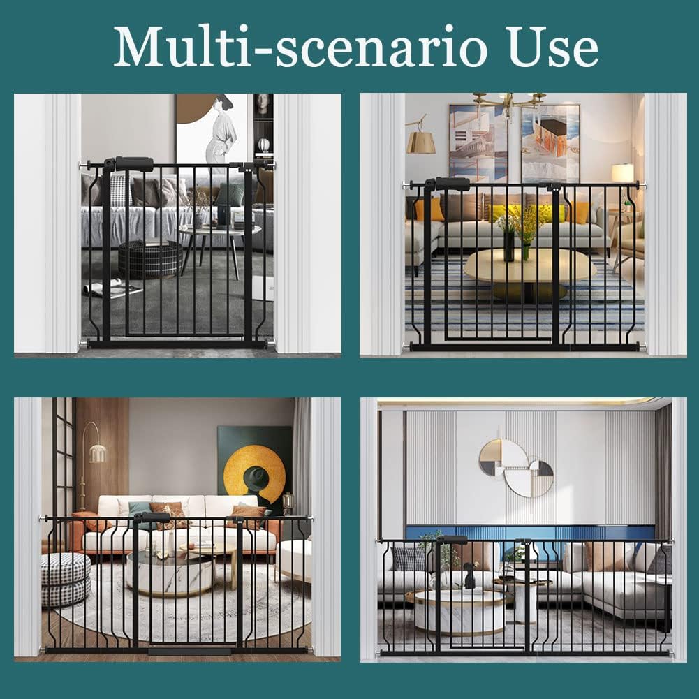 ALLAIBB 77 78 79 80 81 Inch Extra Wide Baby Gate Pressure Mount 76.38 - 81.80inch/194 - 206cm Auto Close Black Metal Child Dog Pet Safety Gates with Walk Through for Stairs,Doorways,Kitchen and Living Room - LittleTreasures