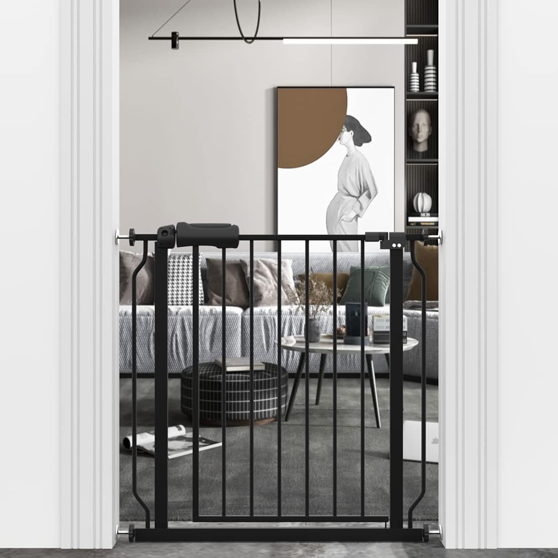 ALLAIBB 77 78 79 80 81 Inch Extra Wide Baby Gate Pressure Mount 76.38 - 81.80inch/194 - 206cm Auto Close Black Metal Child Dog Pet Safety Gates with Walk Through for Stairs,Doorways,Kitchen and Living Room - LittleTreasures