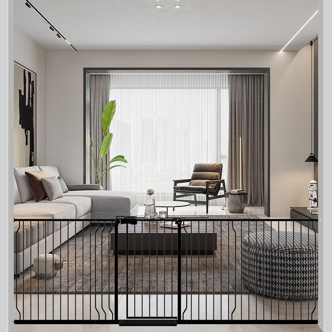 ALLAIBB 77 78 79 80 81 Inch Extra Wide Baby Gate Pressure Mount 76.38 - 81.80inch/194 - 206cm Auto Close Black Metal Child Dog Pet Safety Gates with Walk Through for Stairs,Doorways,Kitchen and Living Room - LittleTreasures