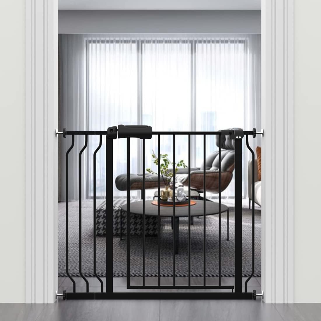ALLAIBB 77 78 79 80 81 Inch Extra Wide Baby Gate Pressure Mount 76.38 - 81.80inch/194 - 206cm Auto Close Black Metal Child Dog Pet Safety Gates with Walk Through for Stairs,Doorways,Kitchen and Living Room - LittleTreasures