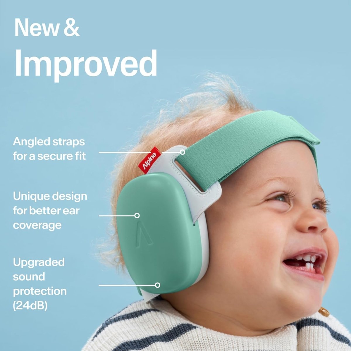 Alpine Muffy Baby Comfort - Baby Ear Protection Noise Cancelling - CE & ANSI Certified - Unique Headband for Safe fit & Comfort - Multi - adjustable for Ages 3 - 48 Months - 24dB Sound Reduction, Green - LittleTreasures