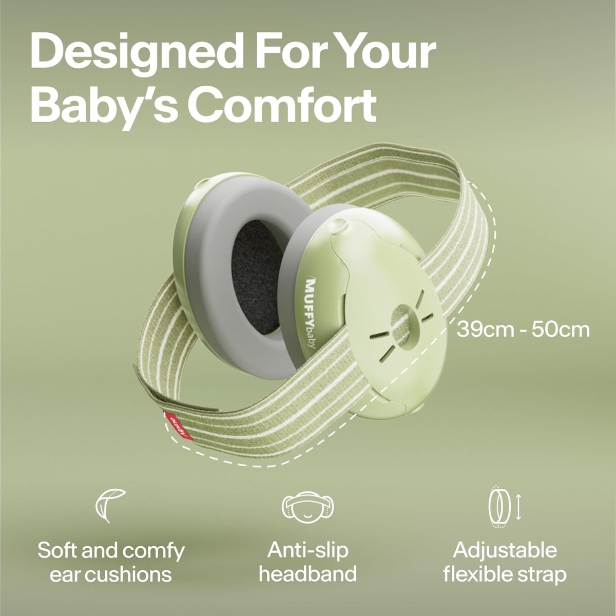 Alpine Muffy - Baby Ear Protection - CE & ANSI Certified - Soft & Comfortable Noise Cancelling Headphone up to 36 Months - Newborn Essentials Ear Muffs for Hearing Protection - Green - LittleTreasures