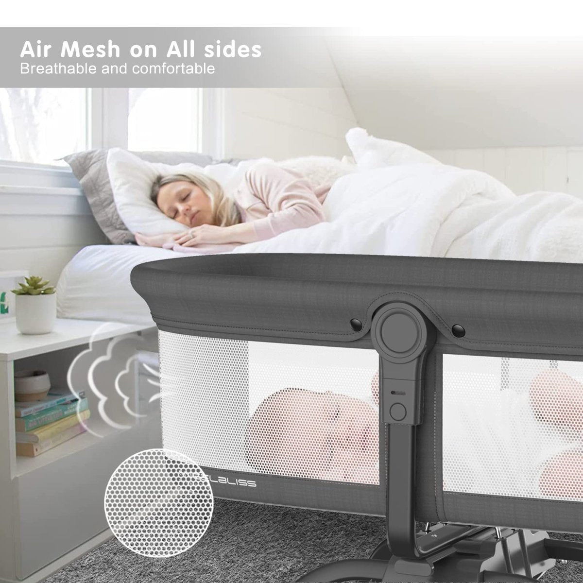 ANGELBLISS 3 in 1 Rocking Bassinet & Baby Portable Travel Bedside Crib, Side to Side Manual Rocking Motion Bassinet, Mattress Included (Black) - LittleTreasures