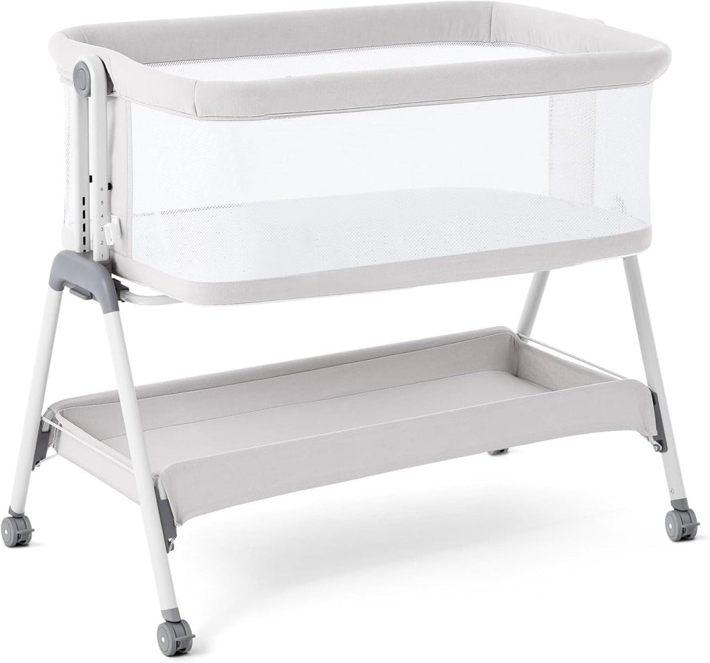 ANGELBLISS Baby Bassinet Bedside Sleeper, Easy Folding Portable Bassinet for Baby with Wheels, Adjustable Height, Included Mattress - LittleTreasures