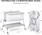 ANGELBLISS Baby Bassinet Bedside Sleeper, Easy Folding Portable Bassinet for Baby with Wheels, Adjustable Height, Included Mattress - LittleTreasures