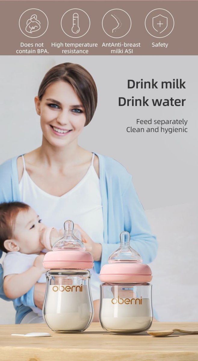 Anti - Colic Glass Baby Bottle, 5oz/150ml with Natural Response Slow Flow Beast - Like Nipple for 0 - 3 Months Newborn Babies Milk Feeding, Pink/2 Pack - LittleTreasures