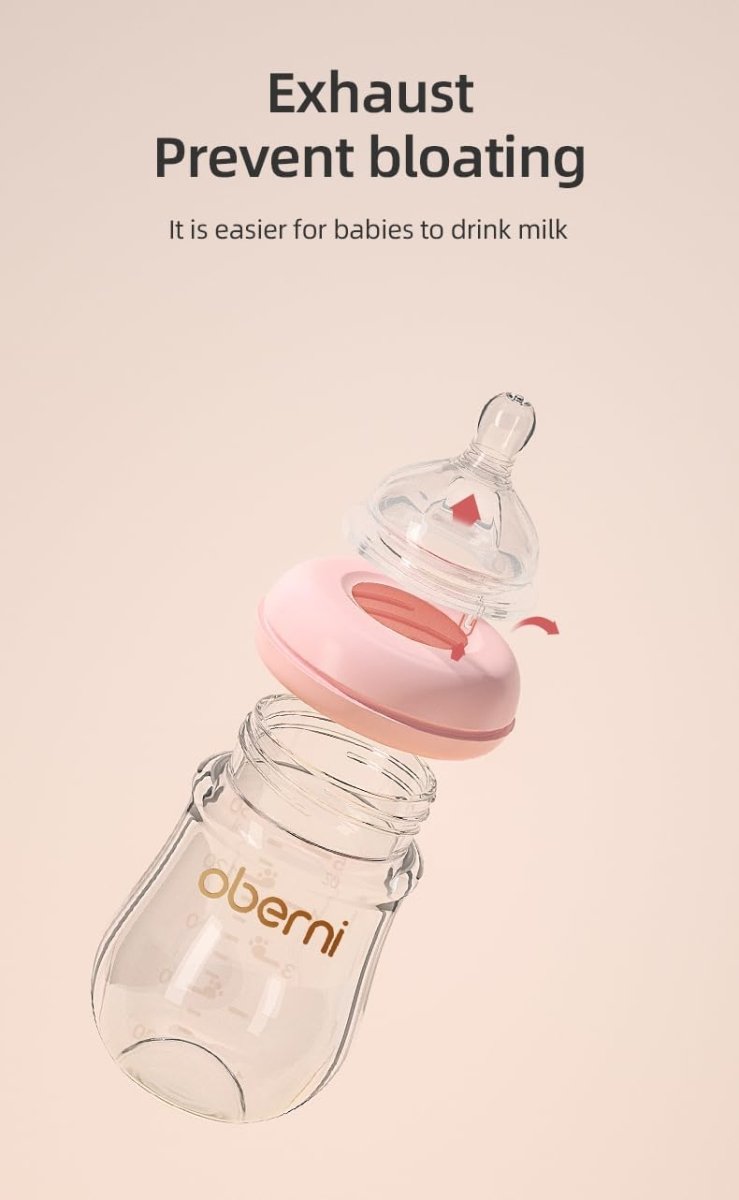 Anti - Colic Glass Baby Bottle, 5oz/150ml with Natural Response Slow Flow Beast - Like Nipple for 0 - 3 Months Newborn Babies Milk Feeding, Pink/2 Pack - LittleTreasures