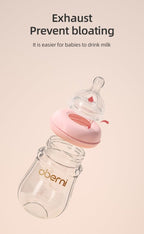 Anti - Colic Glass Baby Bottle, 5oz/150ml with Natural Response Slow Flow Beast - Like Nipple for 0 - 3 Months Newborn Babies Milk Feeding, Pink/2 Pack - LittleTreasures