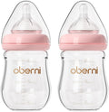 Anti - Colic Glass Baby Bottle, 5oz/150ml with Natural Response Slow Flow Beast - Like Nipple for 0 - 3 Months Newborn Babies Milk Feeding, Pink/2 Pack - LittleTreasures