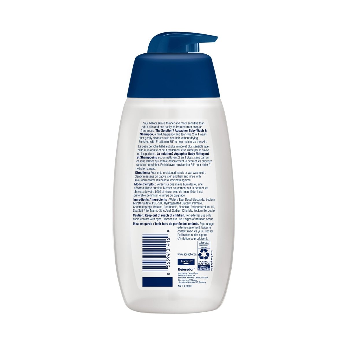 Aquaphor Baby Wash & Shampoo for Baby's Sensitive Skin, Hypoallergenic, Tear Free Baby Shampoo and Body Wash, Enriched with Provitamin B5, Fragrance Free, Recommended by U.S. Pediatricians, 500mL - LittleTreasures