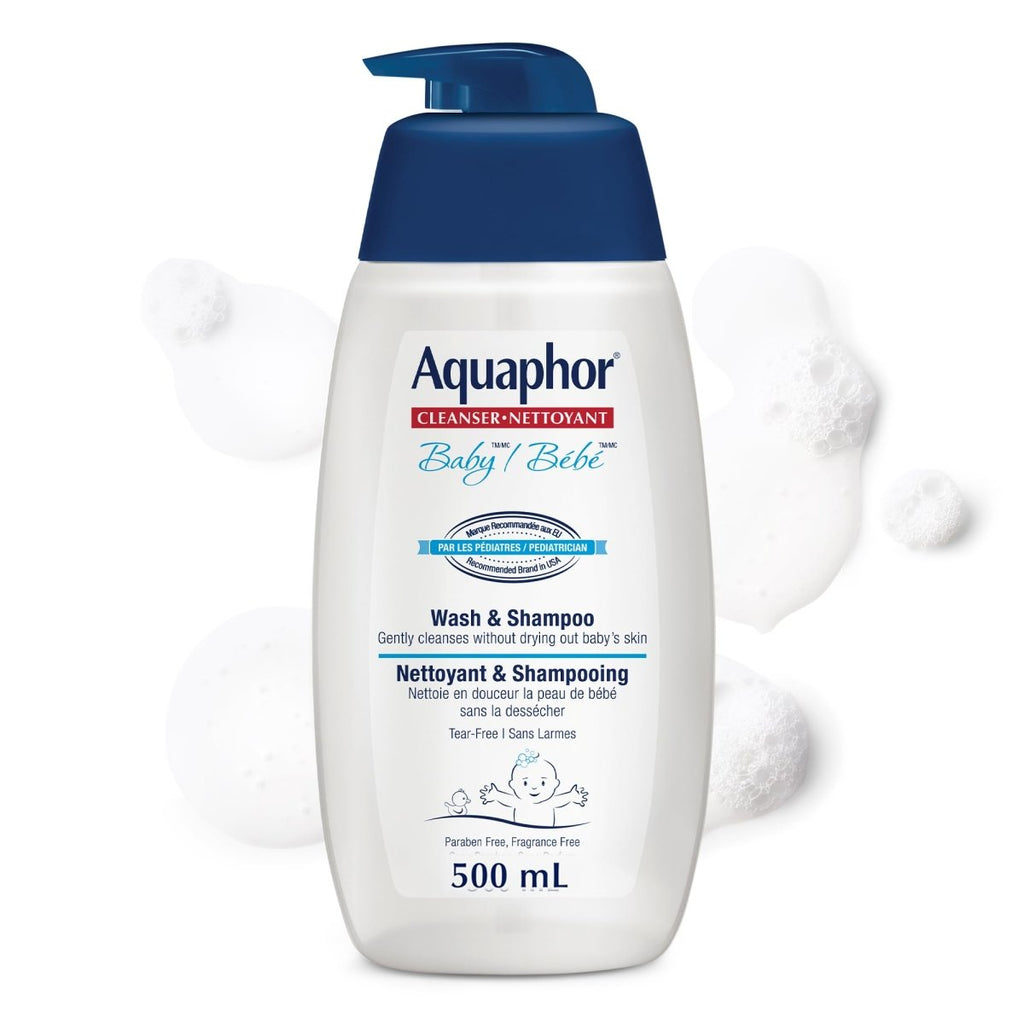 Aquaphor Baby Wash & Shampoo for Baby's Sensitive Skin, Hypoallergenic, Tear Free Baby Shampoo and Body Wash, Enriched with Provitamin B5, Fragrance Free, Recommended by U.S. Pediatricians, 500mL - LittleTreasures