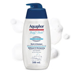 Aquaphor Baby Wash & Shampoo for Baby's Sensitive Skin, Hypoallergenic, Tear Free Baby Shampoo and Body Wash, Enriched with Provitamin B5, Fragrance Free, Recommended by U.S. Pediatricians, 500mL - LittleTreasures