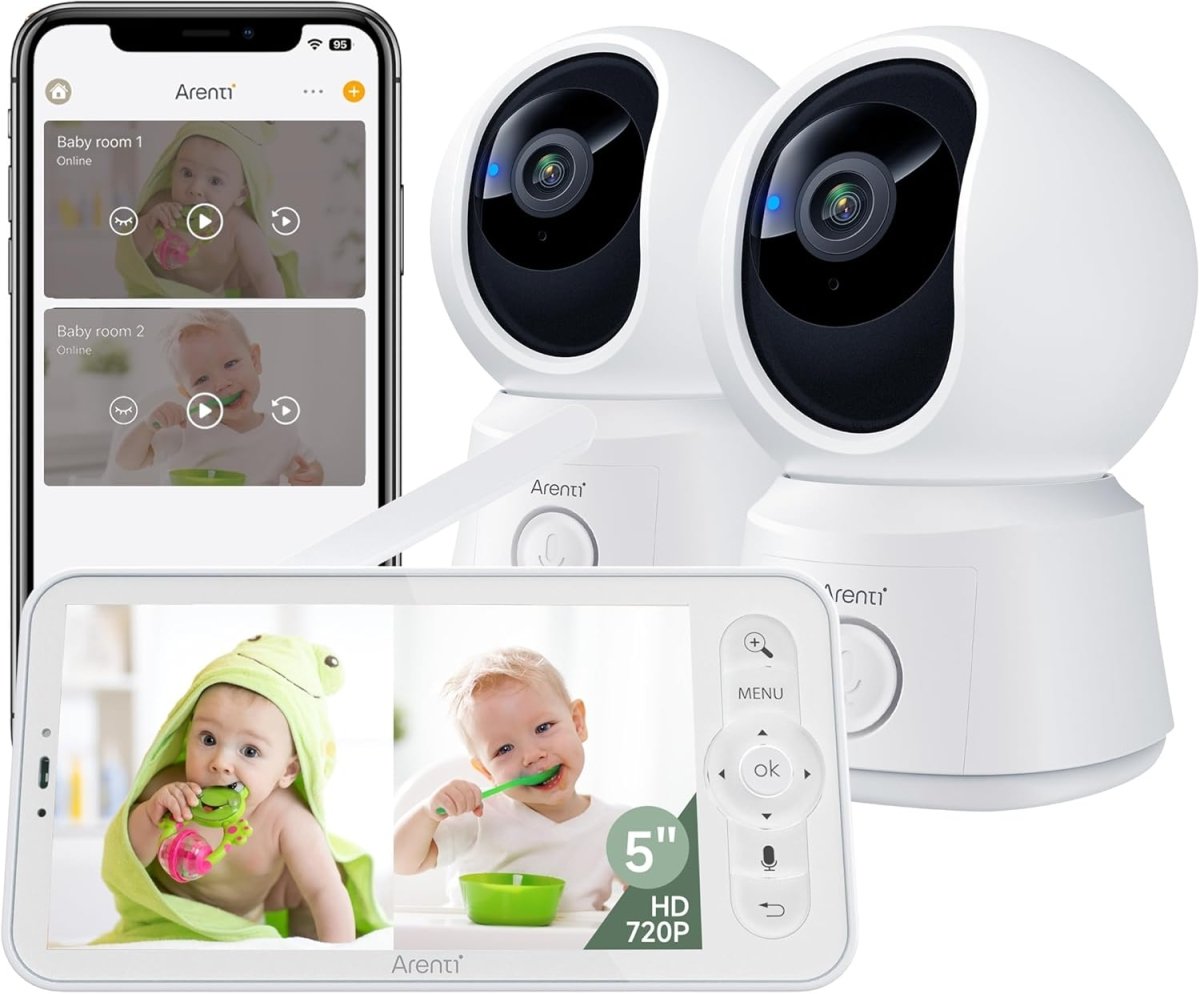 ARENTI Video Baby Monitor with Camera and Audio, 5 - inch Smart Baby Camera Monitor with Free Phone App, 1080P, VOX, PTZ, One - Touch Call, Temp Sensor, Lullaby, Night Vision(2 Camera Included) - LittleTreasures
