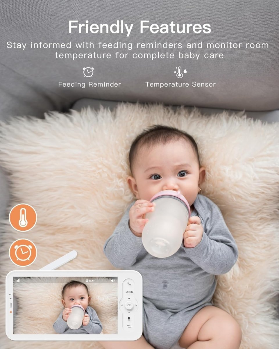 ARENTI Video Baby Monitor with Camera and Audio, 5 - inch Smart Baby Camera Monitor with Free Phone App, 1080P, VOX, PTZ, One - Touch Call, Temp Sensor, Lullaby, Night Vision(2 Camera Included) - LittleTreasures