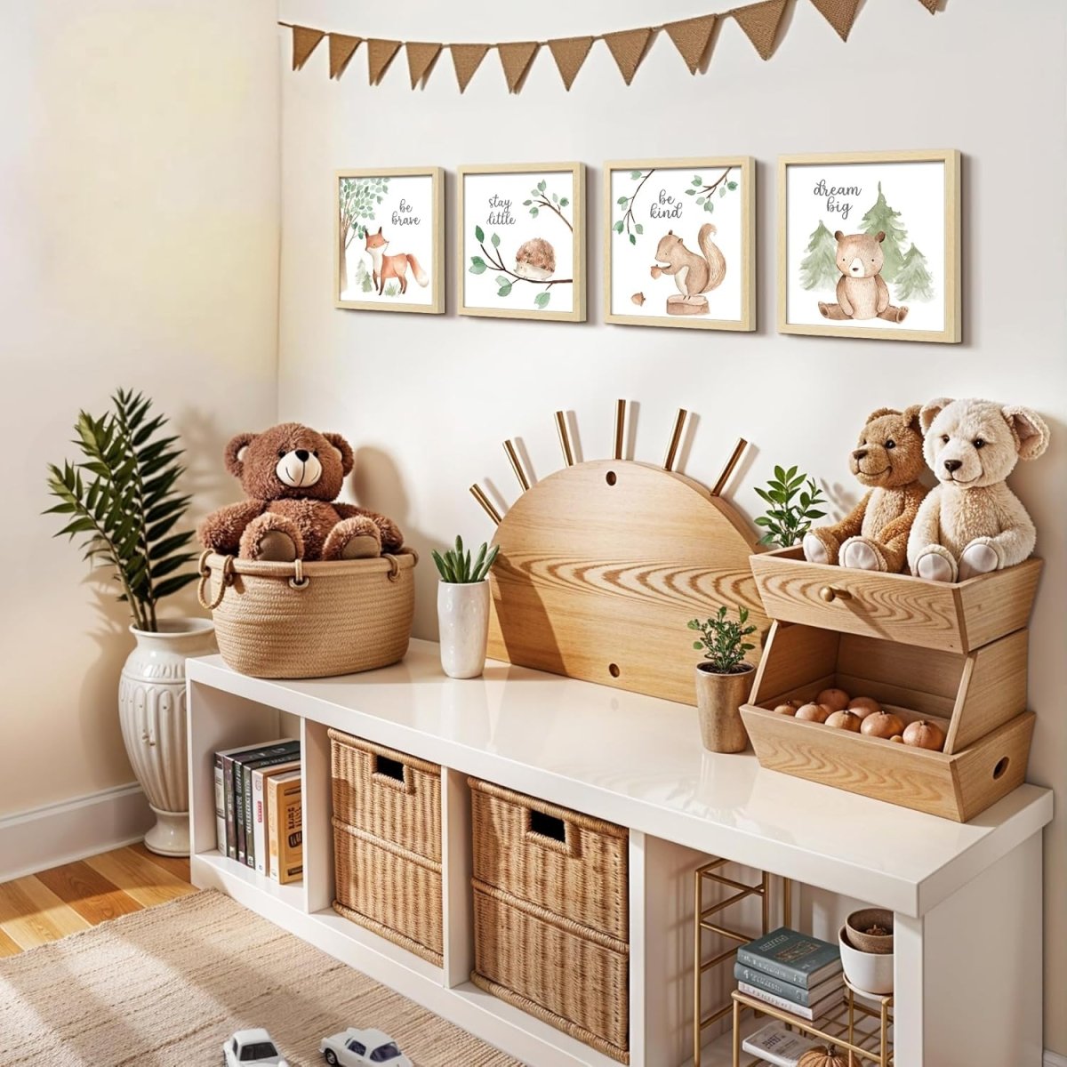 ArtbyHannah Framed Woodland Nursery Wall Decor, Safari Nursery Decor with Inspirational Quotes, Cute Animals Prints in 10x10 inch Wood Picture Frames with Acrylic Panel for Baby Room, Kids Playroom, Light - Wood Decoration（4 Pack, Fox, Owl, Squirrel, Bear) - LittleTreasures