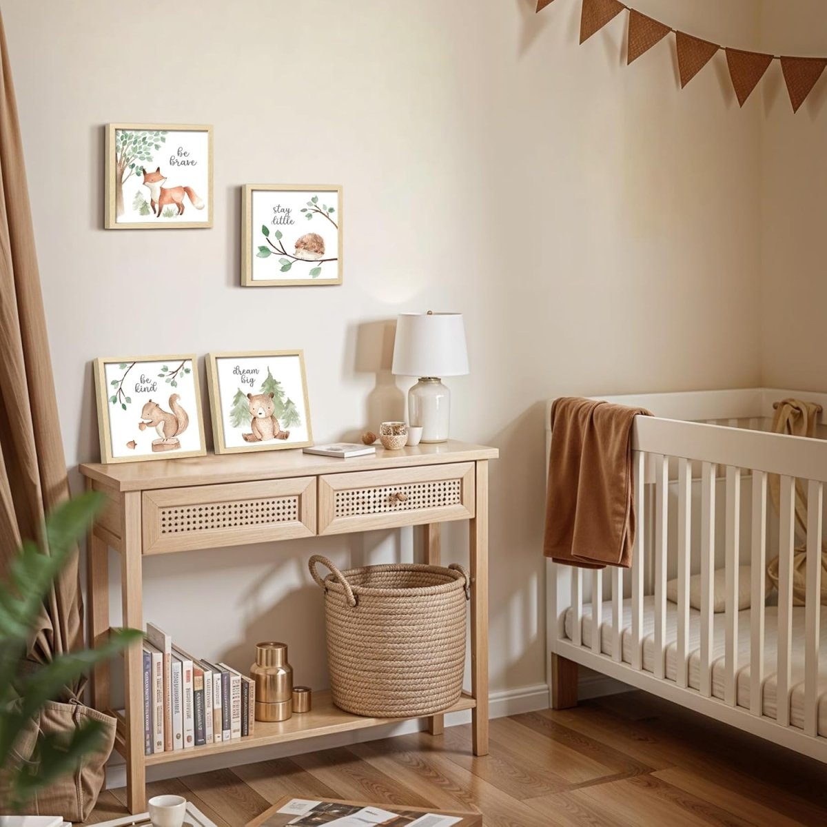 ArtbyHannah Framed Woodland Nursery Wall Decor, Safari Nursery Decor with Inspirational Quotes, Cute Animals Prints in 10x10 inch Wood Picture Frames with Acrylic Panel for Baby Room, Kids Playroom, Light - Wood Decoration（4 Pack, Fox, Owl, Squirrel, Bear) - LittleTreasures
