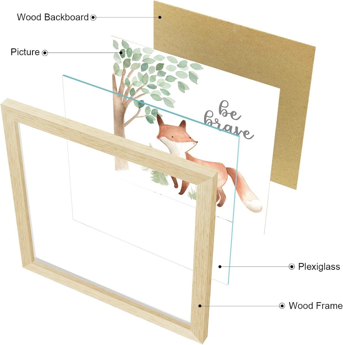 ArtbyHannah Framed Woodland Nursery Wall Decor, Safari Nursery Decor with Inspirational Quotes, Cute Animals Prints in 10x10 inch Wood Picture Frames with Acrylic Panel for Baby Room, Kids Playroom, Light - Wood Decoration（4 Pack, Fox, Owl, Squirrel, Bear) - LittleTreasures