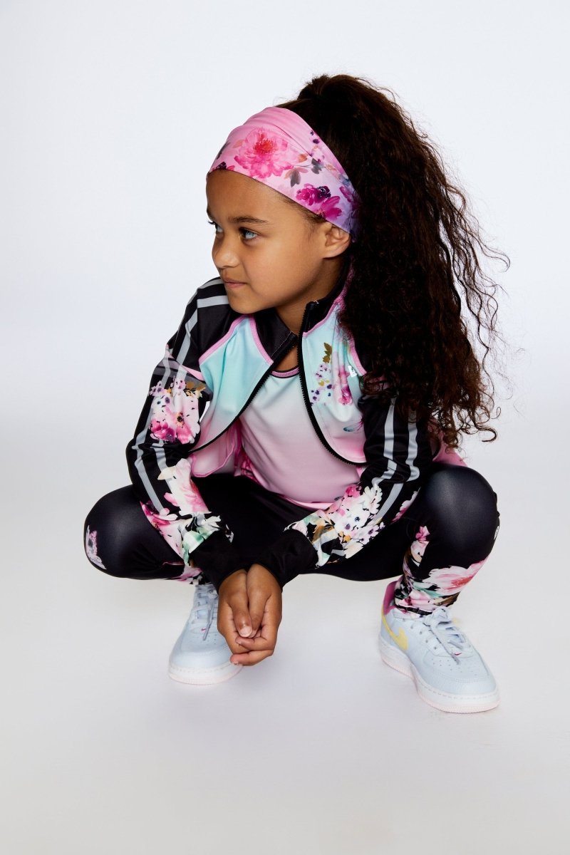 Athletic Headband Gradient Pink Printed Big Flowers - LittleTreasures