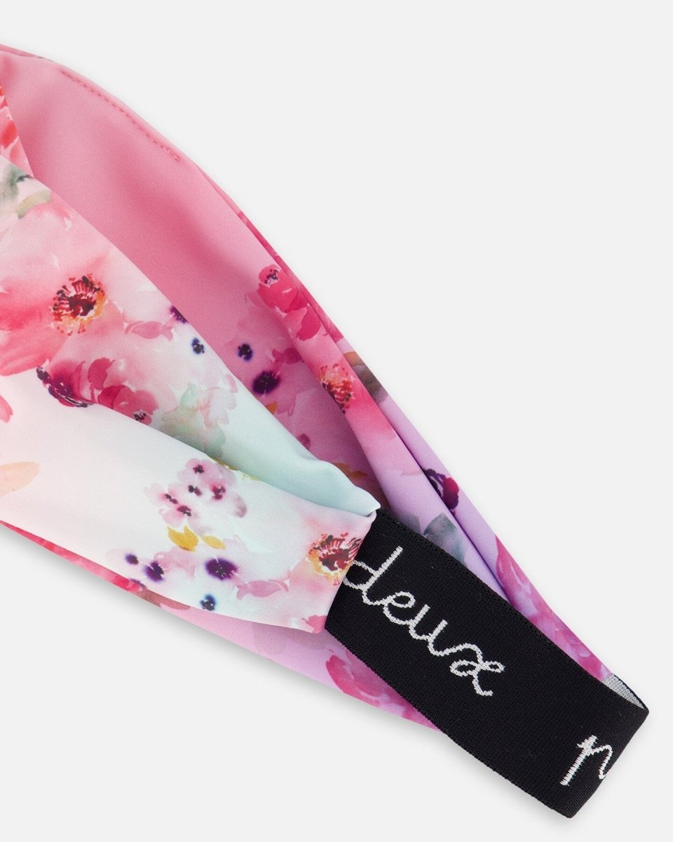 Athletic Headband Gradient Pink Printed Big Flowers - LittleTreasures