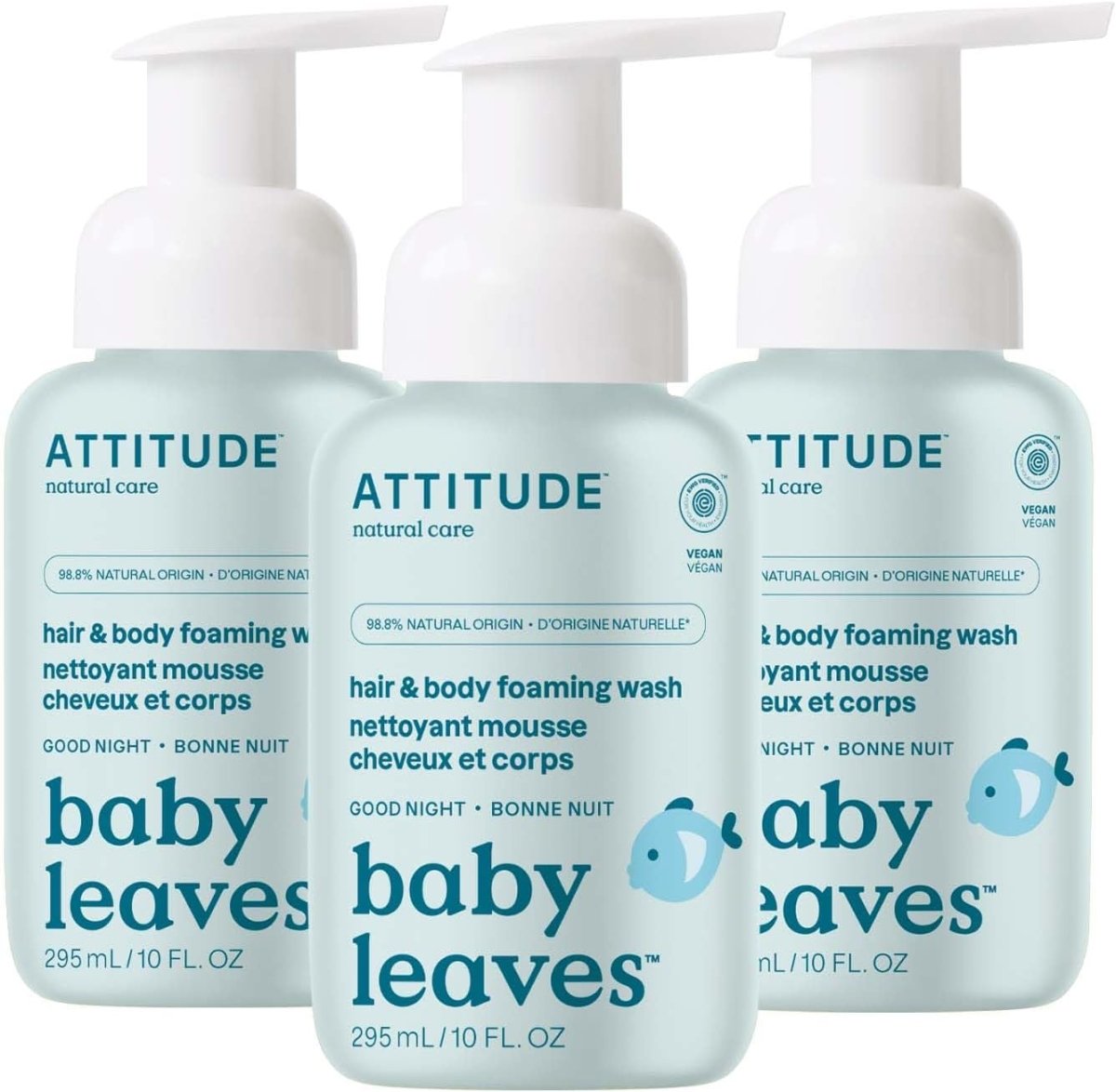 ATTITUDE 2 - in - 1 Hair and Body Foaming Baby Wash, Made in Canada, EWG Verified Shampoo Soap, Dermatologically Tested, Made with Naturally Derived Ingredients, Vegan, Good Night, 295 mL - LittleTreasures
