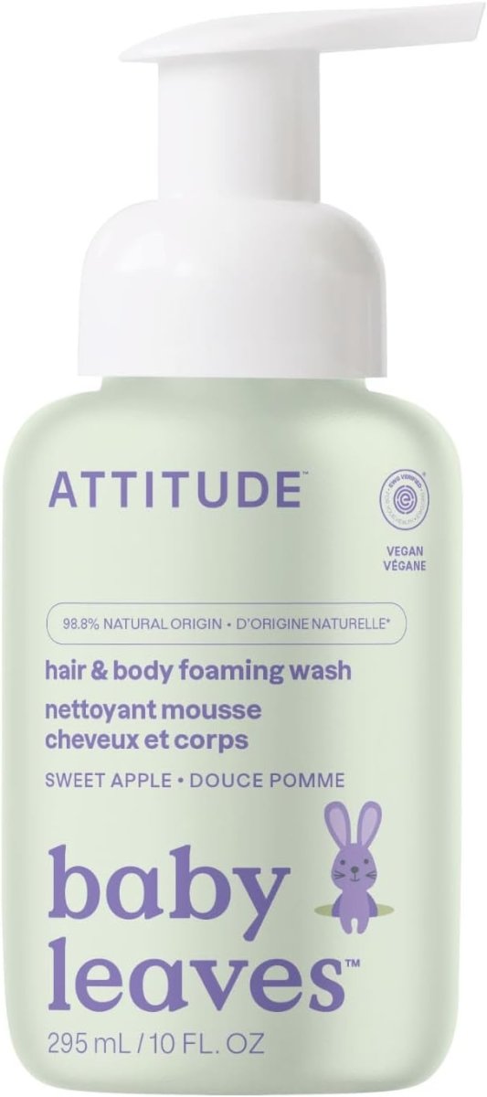 ATTITUDE 2 - in - 1 Hair and Body Foaming Baby Wash, Made in Canada, EWG Verified Shampoo Soap, Dermatologically Tested, Made with Naturally Derived Ingredients, Vegan, Sweet Apple, 295 mL - LittleTreasures