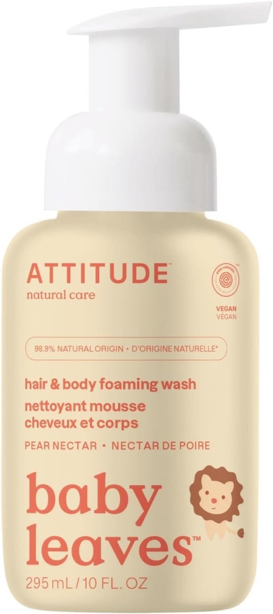ATTITUDE 2 - in - 1 Hair and Body Foaming Baby Wash, Made in Canada, EWG Verified Shampoo Soap, Dermatologically Tested, Made with Naturally Derived Ingredients, Vegan, Sweet Apple, 295 mL - LittleTreasures