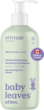 ATTITUDE Baby 2 - in - 1 Shampoo and Body Wash, Made in Canada, EWG Verified, Dermatologically Tested, Vegan, Pear Nectar, 473 mL - LittleTreasures