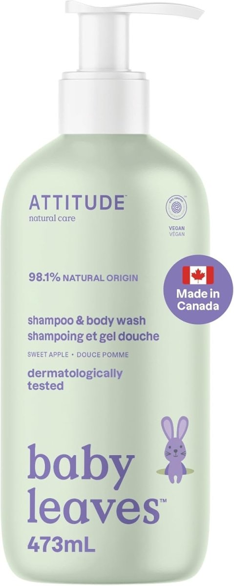 ATTITUDE Baby 2 - in - 1 Shampoo and Body Wash, Made in Canada, EWG Verified, Dermatologically Tested, Vegan, Pear Nectar, 473 mL - LittleTreasures