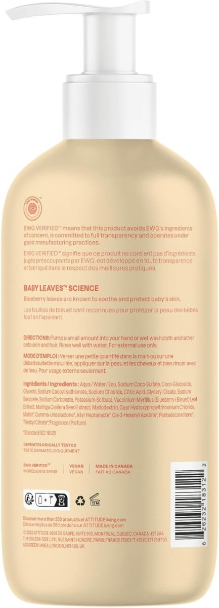 ATTITUDE Baby 2 - in - 1 Shampoo and Body Wash, Made in Canada, EWG Verified, Dermatologically Tested, Vegan, Pear Nectar, 473 mL - LittleTreasures