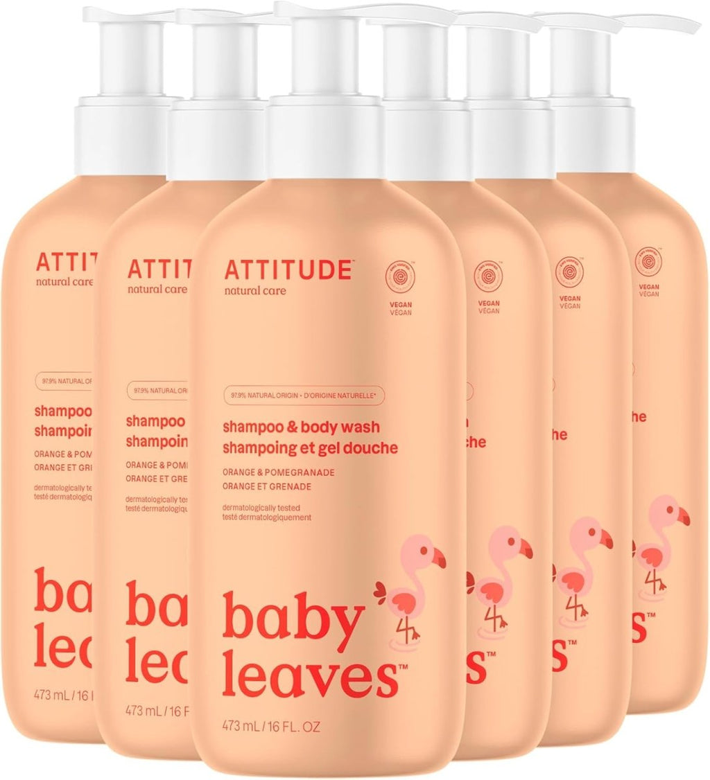 ATTITUDE Baby 2 - in - 1 Shampoo and Body Wash, Made in Canada, EWG Verified, Dermatologically Tested, Vegan, Pear Nectar, 473 mL - LittleTreasures