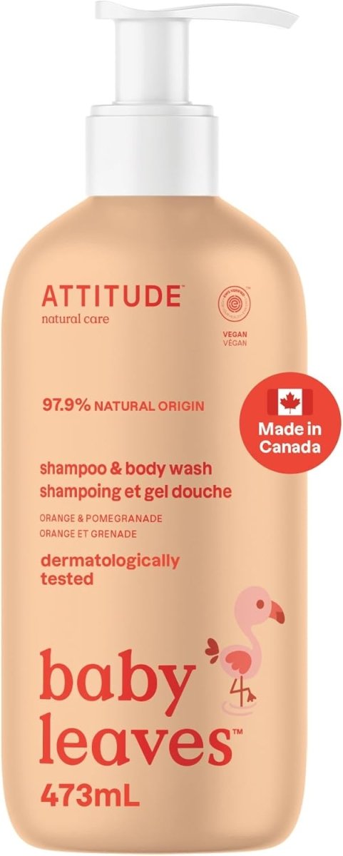 ATTITUDE Baby 2 - in - 1 Shampoo and Body Wash, Made in Canada, EWG Verified, Dermatologically Tested, Vegan, Pear Nectar, 473 mL - LittleTreasures