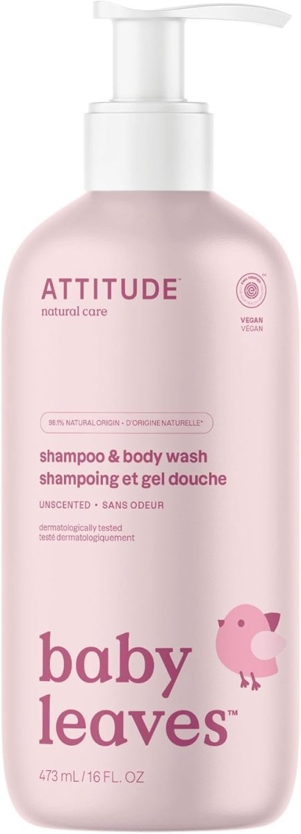 ATTITUDE Baby 2 - in - 1 Shampoo and Body Wash, Made in Canada, EWG Verified, Dermatologically Tested, Vegan, Pear Nectar, 473 mL - LittleTreasures