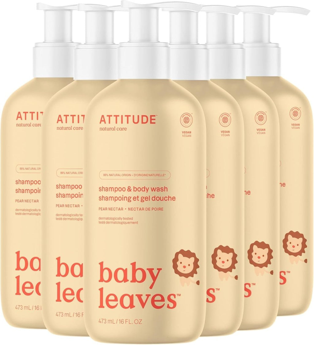 ATTITUDE Baby 2 - in - 1 Shampoo and Body Wash, Made in Canada, EWG Verified, Dermatologically Tested, Vegan, Pear Nectar, 473 mL - LittleTreasures