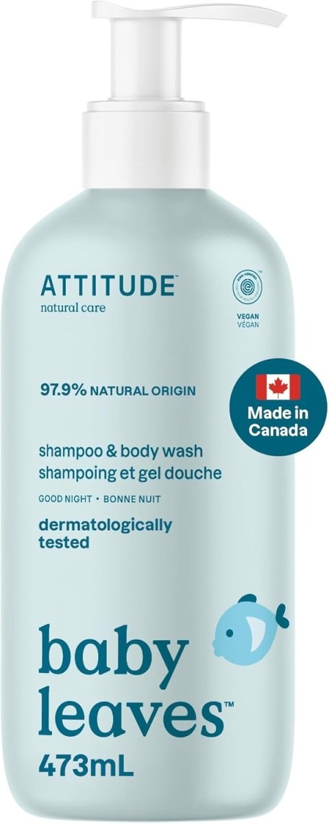 ATTITUDE Baby 2 - in - 1 Shampoo and Body Wash, Made in Canada, EWG Verified, Dermatologically Tested, Vegan, Sweet Apple, 473 mL - LittleTreasures