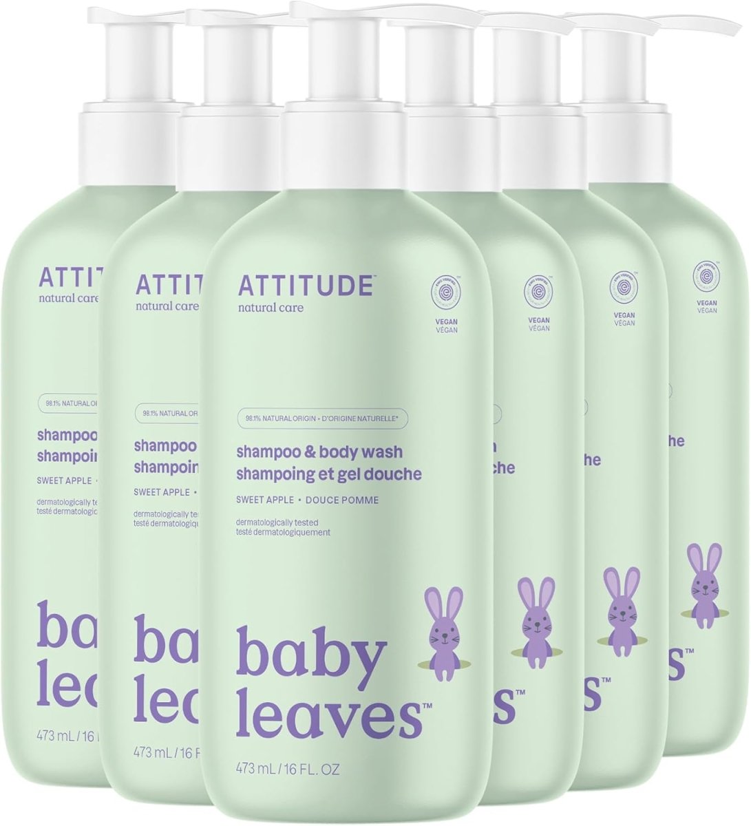 ATTITUDE Baby 2 - in - 1 Shampoo and Body Wash, Made in Canada, EWG Verified, Dermatologically Tested, Vegan, Sweet Apple, 473 mL - LittleTreasures