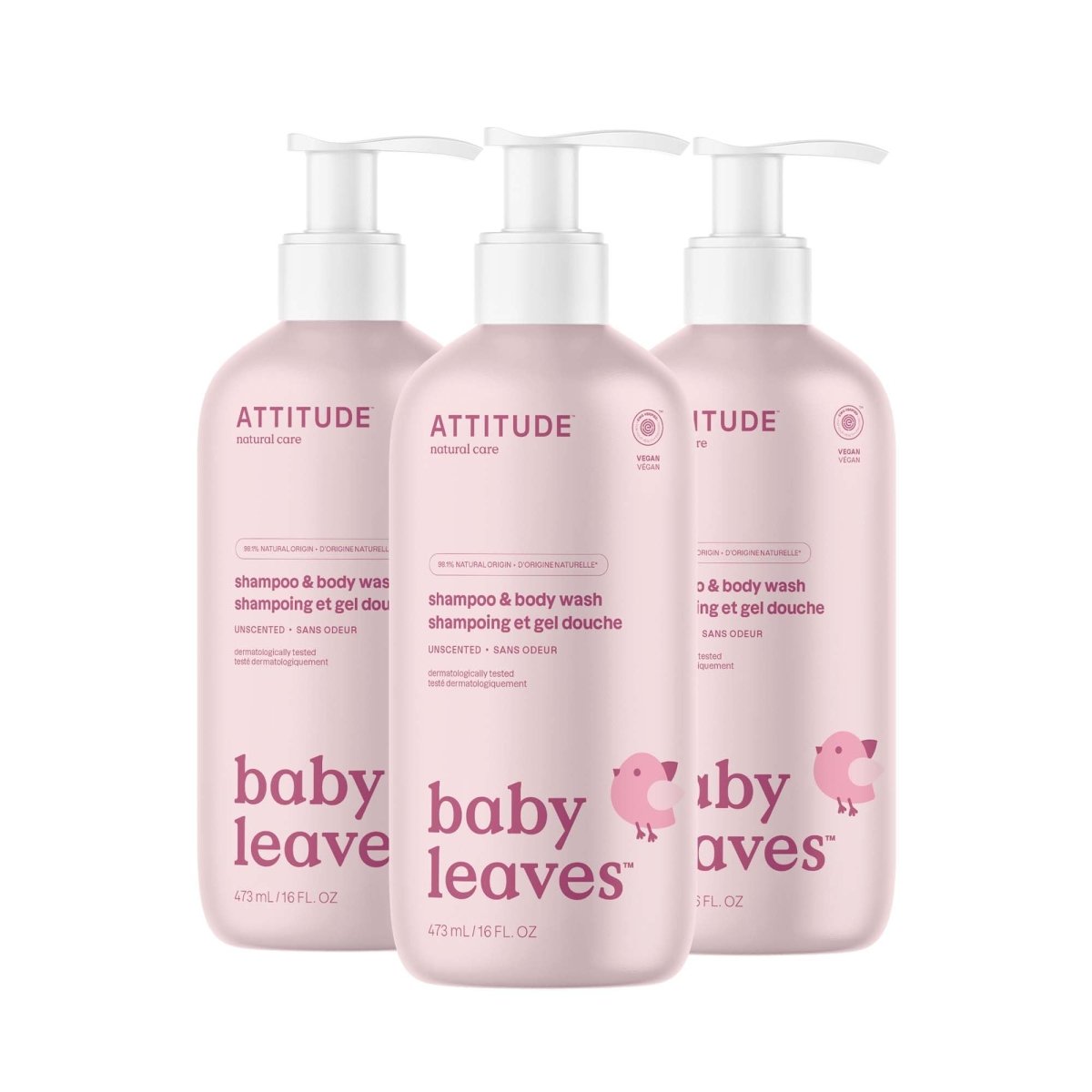 ATTITUDE Baby 2 - in - 1 Shampoo and Body Wash, Made in Canada, EWG Verified, Dermatologically Tested, Vegan, Unscented, 473 mL - LittleTreasures