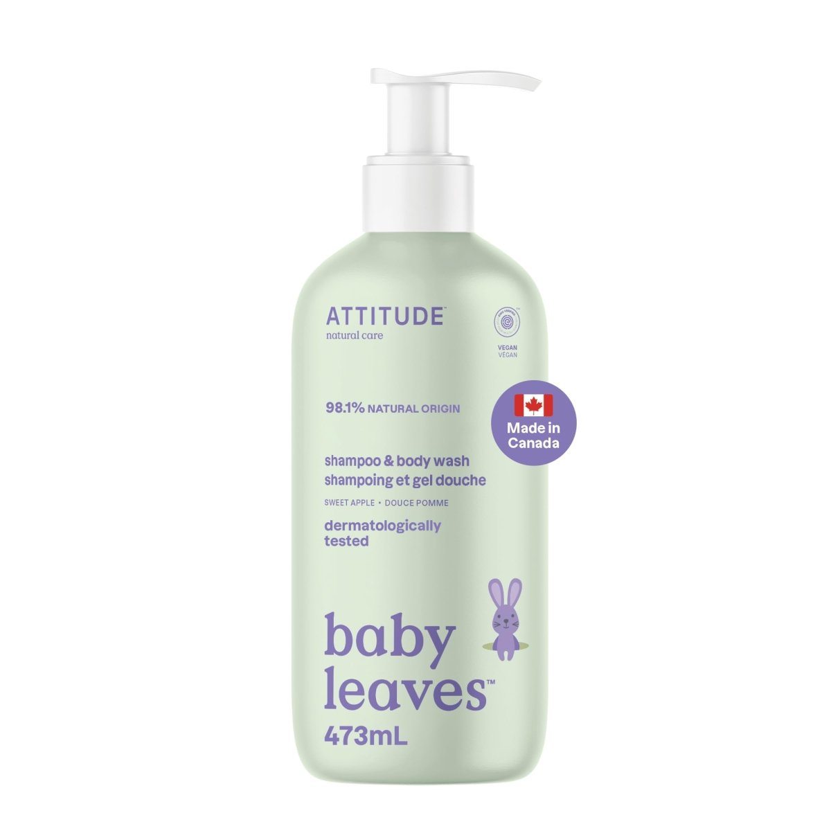 ATTITUDE Baby 2 - in - 1 Shampoo and Body Wash, Made in Canada, EWG Verified, Dermatologically Tested, Vegan, Unscented, 473 mL - LittleTreasures