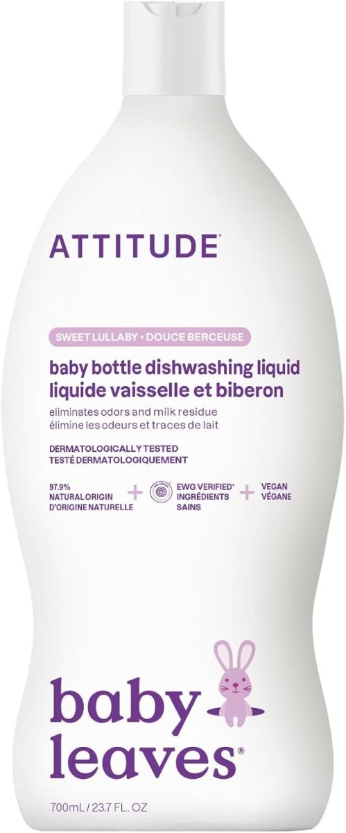 ATTITUDE Baby Dish Soap and Bottle Cleaner, Made in Canada, EWG Verified Dishwashing Liquid, No Added Dyes or Fragrances, Tough on Milk Residue and Grease, Vegan, Pear Nectar, 700 mL - LittleTreasures
