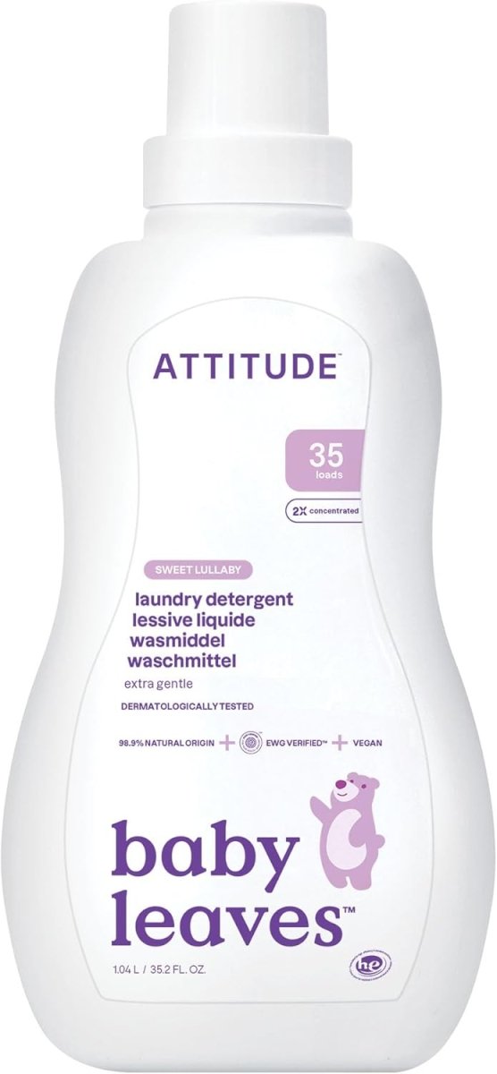 ATTITUDE Baby Laundry Detergent Liquid, Made in Canada, EWG Verified, Safe for Baby Clothes, Infant and Newborn, Vegan and Naturally Derived Washing Soap, HE Compatible, Unscented, 80 Loads, 2 Liters - LittleTreasures