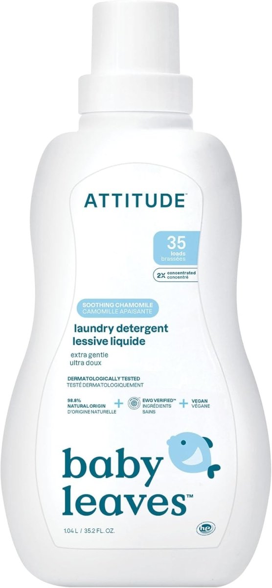 ATTITUDE Baby Laundry Detergent Liquid, Made in Canada, EWG Verified, Safe for Baby Clothes, Infant and Newborn, Vegan and Naturally Derived Washing Soap, HE Compatible, Unscented, 80 Loads, 2 Liters - LittleTreasures