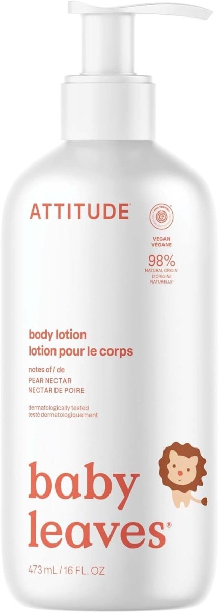 ATTITUDE Baby Lotion, Made in Canada, EWG Verified Moisturizer, Dermatologically Tested Moisturizing Cream, Vegan, Pear Nectar, 473 mL - LittleTreasures